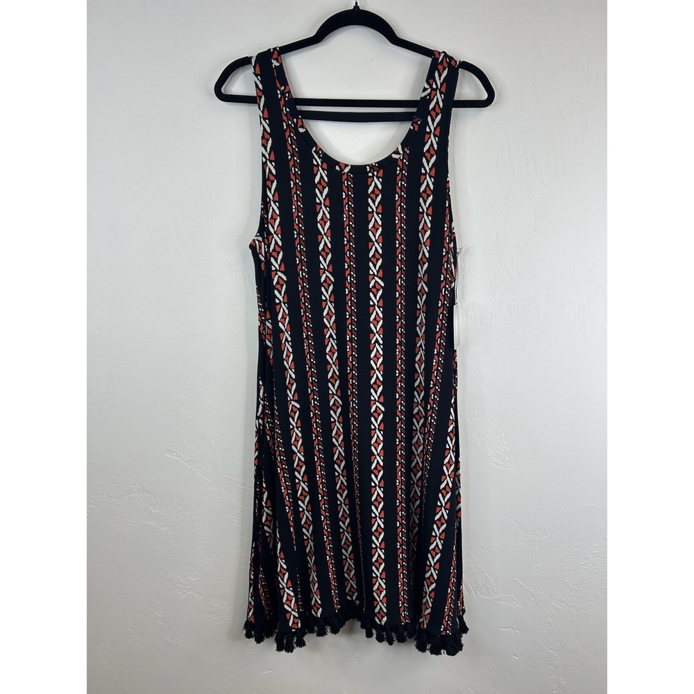 Maternity Fringe Sleeveless Dress Size L NWT Black Red/Orange Casual Summer Wear